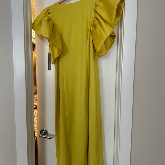 NWT ANTHROPOLOGIE HUTCH PUFF SLEEVE SLIM MIDI DRESS CHARTREUSE YELLOW M Medium - Picture 2 of 2